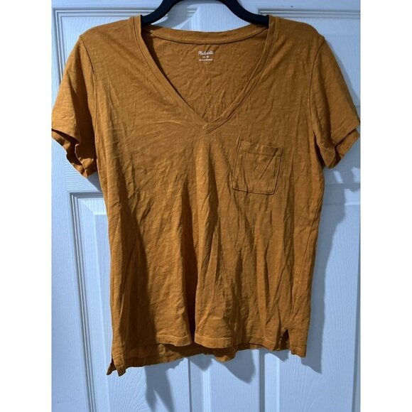 Madewell Size Medium Cropped V Neck Pocket Tee Retail Brown  Cotton - Picture 2 of 8